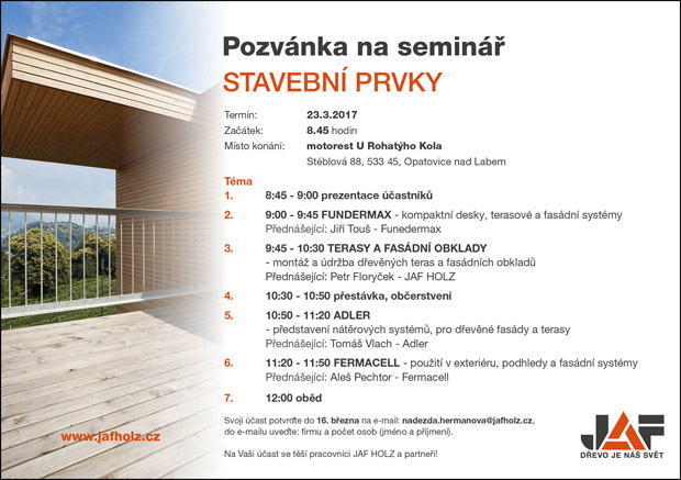 Exteriérové uplatnění materiálů fermacell na březnovém semináři JAFHOLZ
