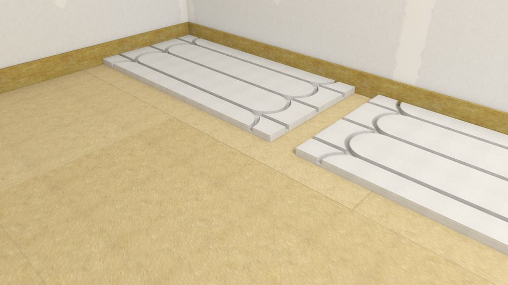 Prvky podlahového vykurovania fermacell® Therm25 sa kladú na rovný, nosný a suchý podklad na zraz bez preväzu škár.