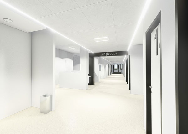 Priečky nového moderného pavilónu interny Nemocnice AGEL v Šternberku sú opláštené doskami fermacell®